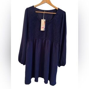 Dokotoo Navy Blue Smocked Long Sleeve Mini Dress - Size XL NWT